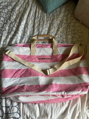 Victoria's Secret Pink and White Striped Canvas Travel Tote